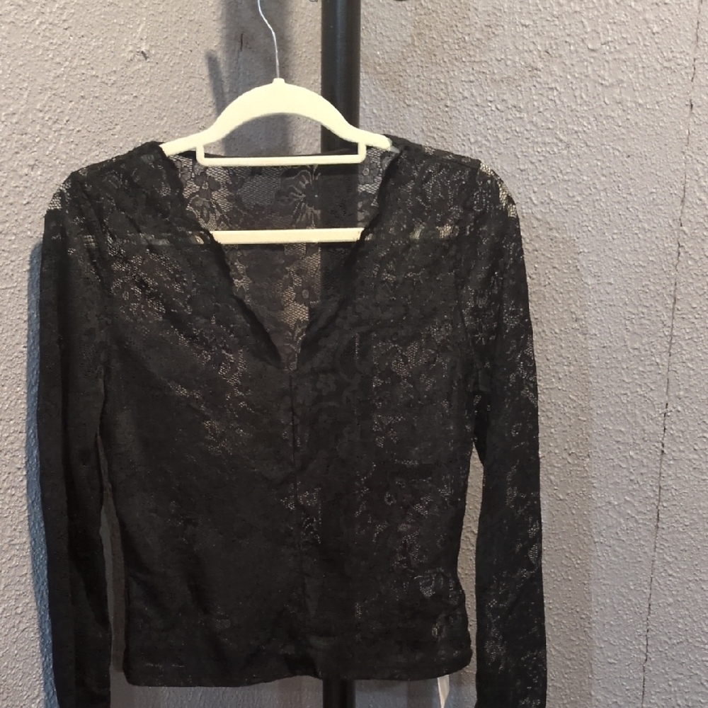 Elegant Black Shear Lace Women's Top